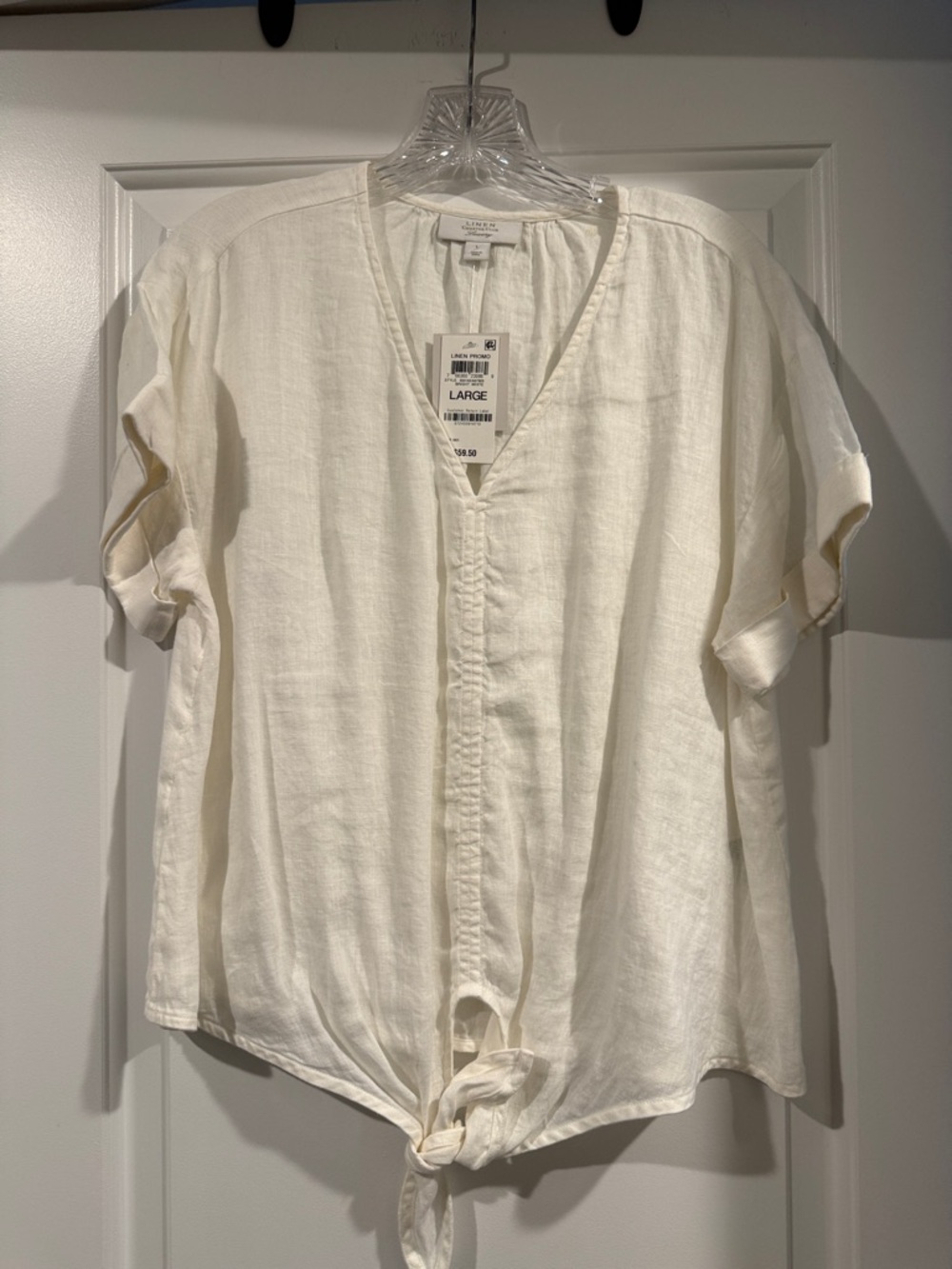 Charter Club Cream Tie-Front V-Neck Blouse